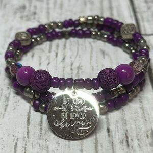 HANDMADE purple beaded bracelet, memory wire, wrap bracelet, charm bracelet